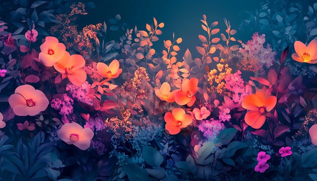Lush florals with intricate designs and softly glowing gradient effects