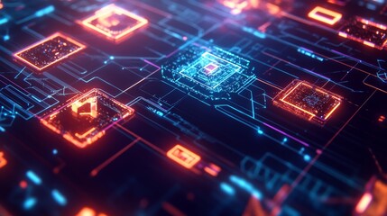Obraz premium A cryptocurrency developer designing AI powered decentralized solutions for crypto asset privacy protection, futuristic privacy lab with real-time data, High-tech style