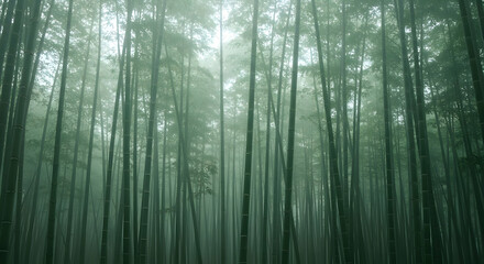 Fototapeta premium Misty Bamboo Forest With Sunlight