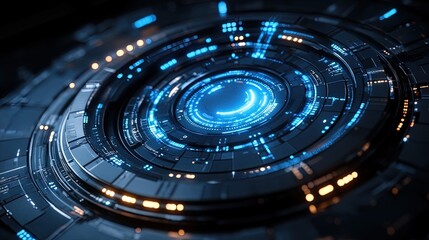 A futuristic pie chart made of metallic segments and glowing inner cores