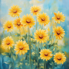 Obraz premium Radiant Yellow Daisies: Nature's Burst of Sunshine and Joy in a Field of Flowers