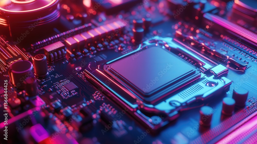 Poster cpu placed next to thermal paste and a high-tech cooling fan.