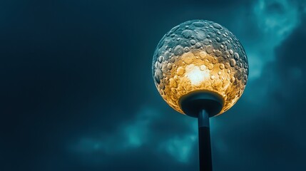 the intricate craters of the moon glowing as the bulb of a sleek streetlight pole.