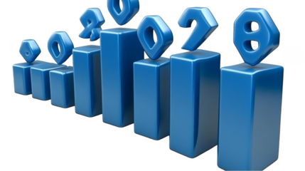 3D Blue Numbered Bar Charts Against Transparent Background Illustration