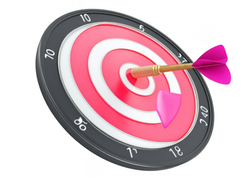 3D Illustration of a Red and Pink Target with a Dart Isolated on Transparent