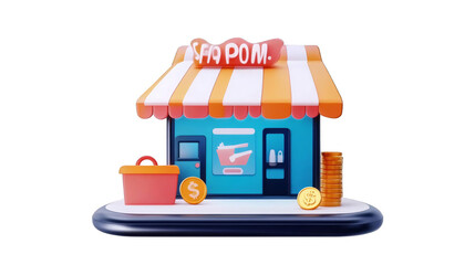 Obraz premium 3D Illustration of a Shopfront Building with Orange and Blue Colors and Transparent Background