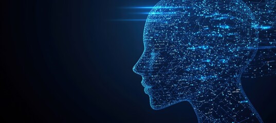 Abstract Digital Human Profile with Binary Code and Circuit Patterns – A Futuristic Vector Illustration of Artificial Intelligence