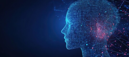Abstract Digital Human Profile with Binary Code and Circuit Patterns – A Futuristic Vector Illustration of Artificial Intelligence