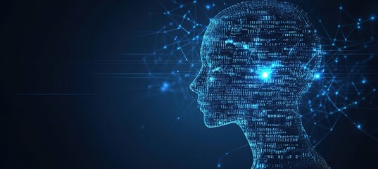 Abstract Digital Human Profile with Binary Code and Circuit Patterns – A Futuristic Vector Illustration of Artificial Intelligence