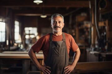 Obraz premium Portrait of a middle aged Hispanic male carpenter
