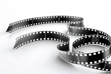 Fototapeta premium A curled film strip on a white background, symbolizing cinema and photography.