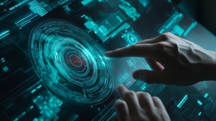 A cybersecurity expert deploying AI powered threat detection in a futuristic cyber defense command center, high-tech security hub with real-time attack simulations, Scientific style