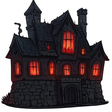 spooky black house with glowing red windows clip art preview