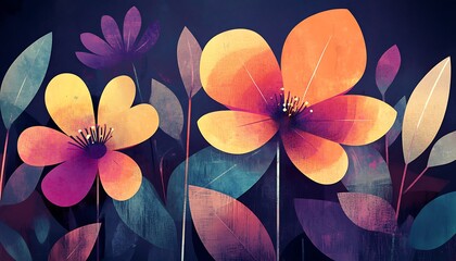 Retro-inspired floral designs with modern gradient touches and bold textures