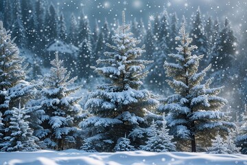 Tranquil Winter Scene with Snowfall Over Larch Trees and Holiday Atmosphere