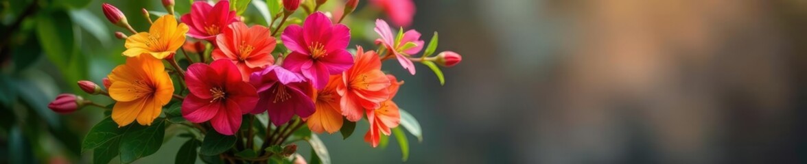 Fototapeta premium A bouquet of mixed colorful flowers of bougainvillea in a vase, bougainvillea, garden decor, mix