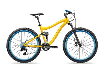 Fototapeta premium A vibrant yellow mountain bike designed for off-road cycling adventures. isolated on white background