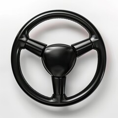 A black steering wheel viewed from above, designed for vehicle control and navigation. isolated on white background