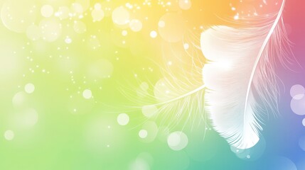 Abstract feathers on rainbow background; soft, dreamy backdrop; decorative; use for posters, invitations, or web design