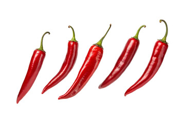Falling red chili peppers isolated on transparent background, Cut out png
