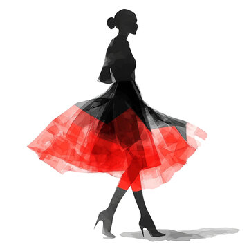 recommend clip art: Woman Walking in Dress Artistic Silhouette Red and Black Abstract Style, Luxury and High End Lifestyle Concept