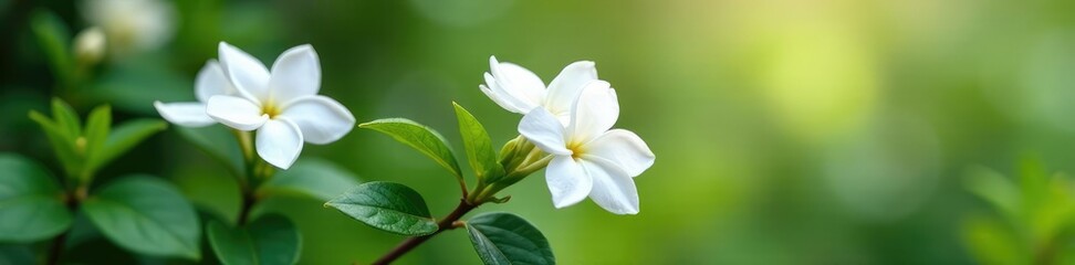Obraz premium Delicate white jasmine flowers blooming in the garden, floral, jasmine