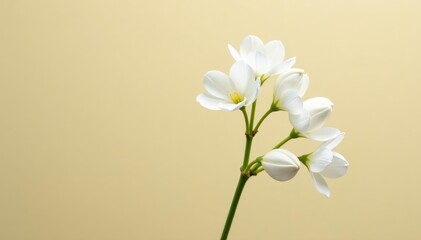 Delicate White Mogra flower buds on beige background, nature, floral