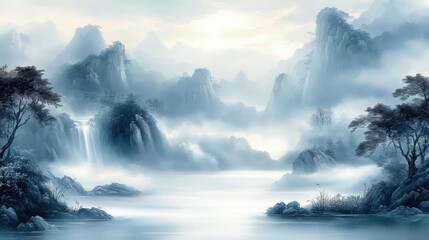 Misty Mountain Landscape Painting