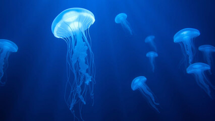 Jellyfish in Deep Blue Sea