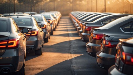 Fototapeta premium Evening Elegance Business: Car Sales in the Glow of Sunset
