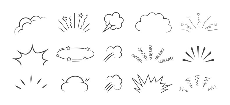 Anime Emotion effect. Hand drawn comic elements. Dizzy effect or headache. Set of Doodle Vector illustration.