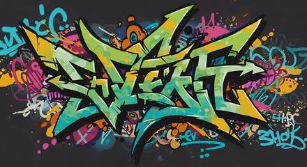 Vibrant Graffiti Art Illustration with Bold Lettering and Abstract Background