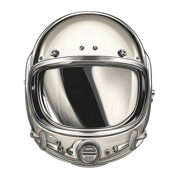 Isolated Silver Astronaut Helmet Showing Detailed Visor and Outer Shell, Futuristic Fashion and Cyber Style Concept