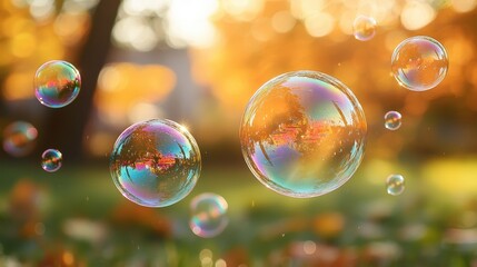Colorful Bubbles with Nature Background