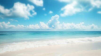 Beautiful beach with white sand and blue sky background, a summer vacation concept banner with copy space for text.