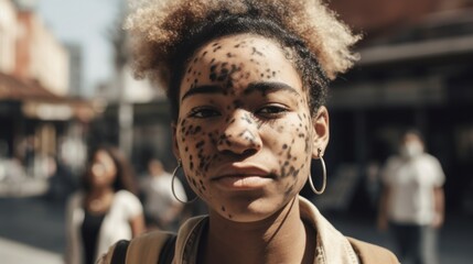 Portrait of Young Woman with Unique Skin Markings on Urban Street