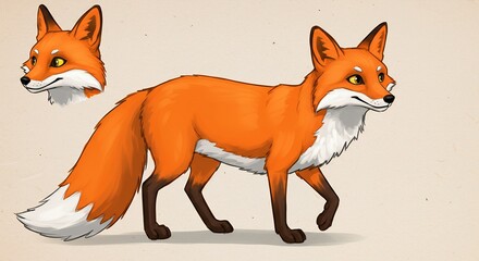 Obraz premium Cartoon Fox Walking with Head Isolated on Background for Illustration