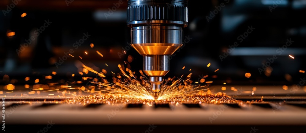 Aufkleber precision laser cutting machine in action creating sparks and detail