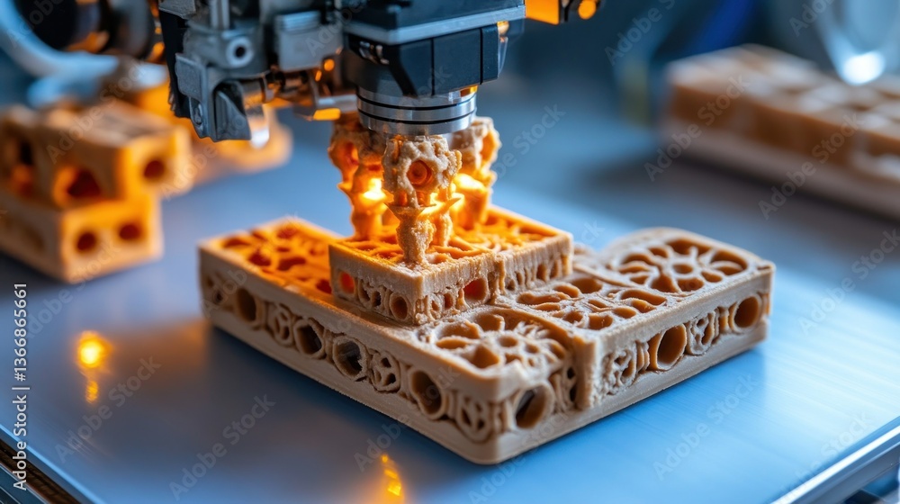 Poster advanced 3d printing technology creating intricate designs and patterns