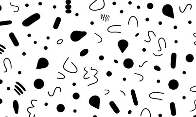 Abstract  geometric seamless vector pattern. Triangles, squares, crosses, lines, s-shapes and circles on solid background. Black and white colors. Trendy necktie texture.
