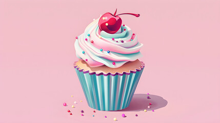 Deliciously Tempting Cupcake Icon with Pastel Frosting and Cherry on Top in Modern Digital Illustration