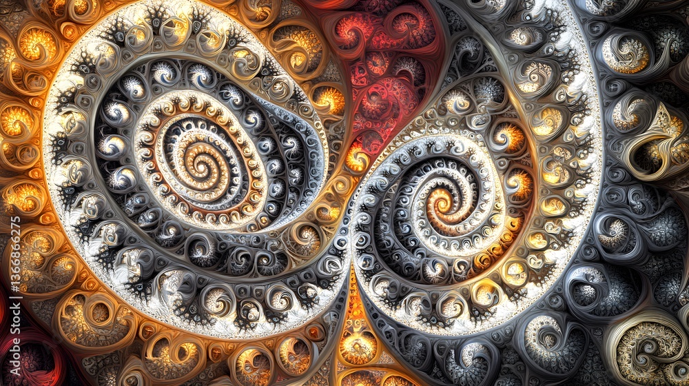 Poster an abstract display of intertwined fractal spirals and intricate patterns