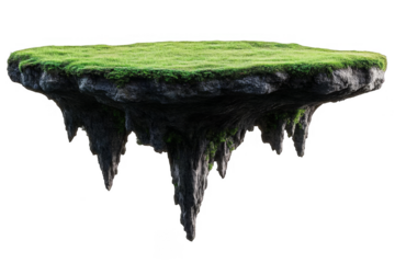 Floating Green Island Illustration On Isolated Background With Transparent Perspective