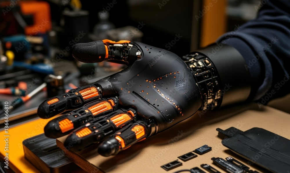 Poster advanced robotic hand technology in engineering workshop setting