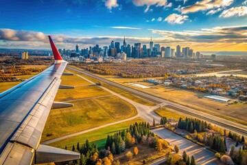 Calgary Airport Skyline Aerial View - Minimalist Airplane Approach Photography