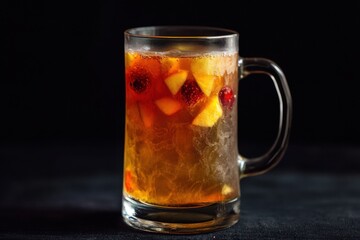 Refreshing Fruit Punch in a Glass Mug on Dark Background