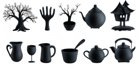 Black Objects Illustration Set Isolated on Transparent Background