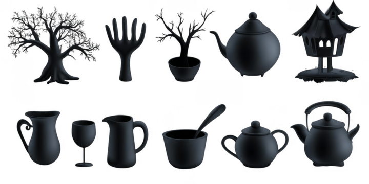 Black Objects Illustration Set Isolated on Transparent Background