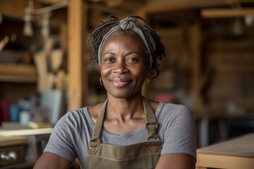 Obraz premium Portrait of a middle aged African American female carpenter