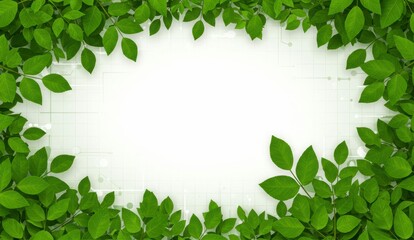 Fresh green leaves creating a natural frame. Ideal for eco-friendly themes and wellness.